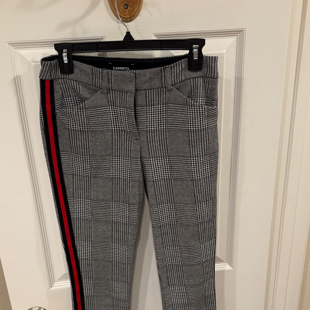 Express Gray Checkered Pants with Red Accent